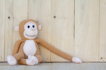 Monkey Doll on the wooden floor.