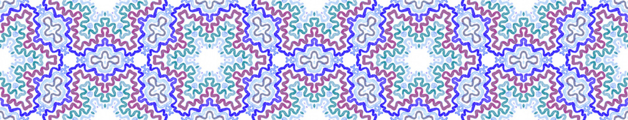 Blue Seamless Border Scroll. Geometric Watercolor 