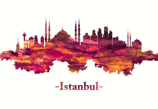 Istanbul Turkey skyline in red
