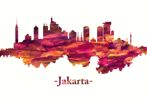 Jakarta Indonesia skyline in red