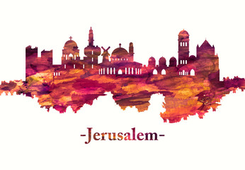 Obraz premium Panoramę Jerozolimy Izrael na czerwono