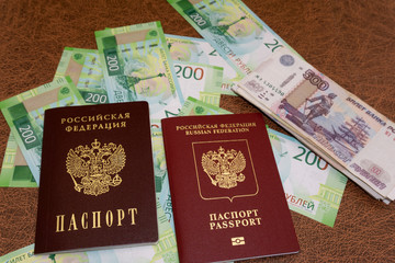 Passport on the background money russia documents trip .