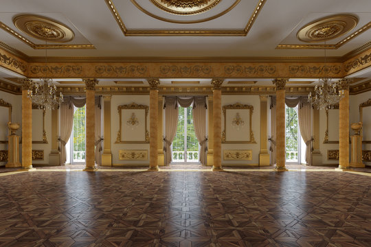 The ballroom and restaurant in classic style