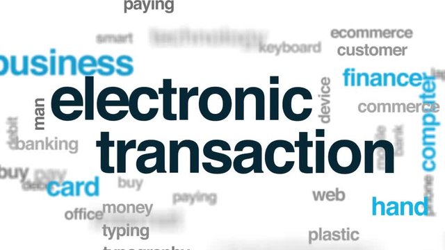 Electronic transaction animated word cloud. Kinetic typography.