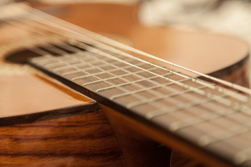 acoustic guitar with nylon strings. Close-up background