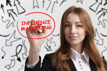 Business, technology, internet and networking concept. Young entrepreneur showing keyword:...