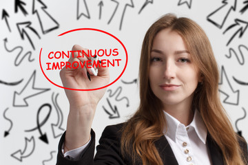 Business, technology, internet and networking concept. Young entrepreneur showing keyword:...