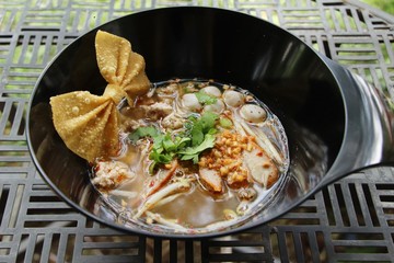 Pork noodle with vegetable and soup delicious