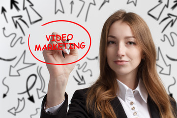 Business, technology, internet and networking concept. Young entrepreneur showing keyword: Video...