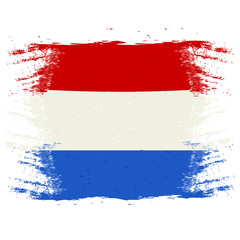 Brush painted flag of Netherlands. Hand drawn style illustration with a grunge effect.