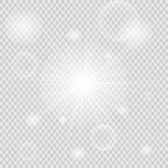 Vector magic white rays glow light effect isolated on transparent background. Christmas design element. Star burst with sparkles.