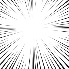 Obraz premium Abstract comic book flash explosion radial lines background. Vector illustration for superhero design. Bright black white light strip burst. Flash ray blast glow. Manga cartoon hero fight print stamp