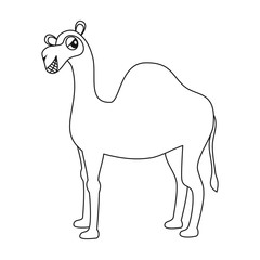 cute cartoon camel dromedary black and white vector illustration for coloring art