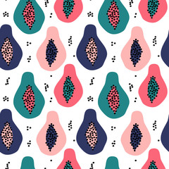 cute colorful papaya tropical seamless vector pattern background illustration