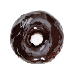 Donut with glossy mirror chocolate glaze isolated on white