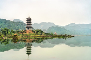 View of the Bai Dinh temple complex at Trang An, Vietnam