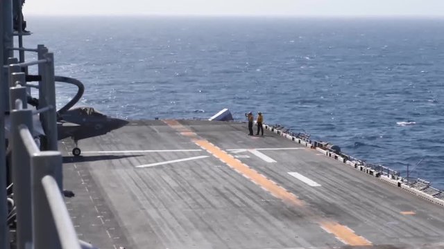 F-35 Jet is preparing for take off from aircraft carrier