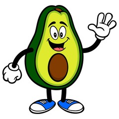 Avocado Mascot Waving - A cartoon illustration of a cute Avocado mascot.