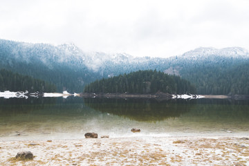 Naklejka premium beautiful black lake in the mountains