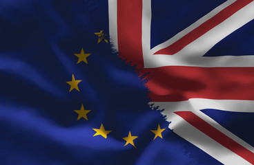 brexit concept with united kingdom union jack flag and flag of the EU