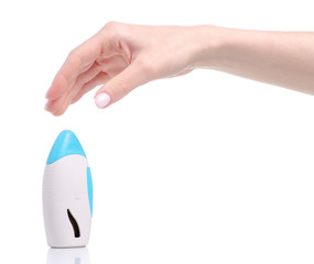 nose spray in hand on white background isolation