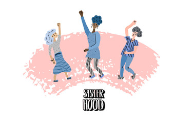 Vector girl power concept with characters. 