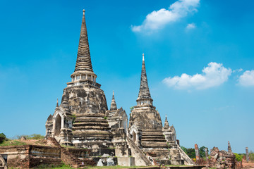 Fototapeta na wymiar Ayutthaya, Thailand - Apr 10 2018: WAT PHRASISANPETH in Ayutthaya, Thailand. It is part of the World Heritage Site - Historic City of Ayutthaya.