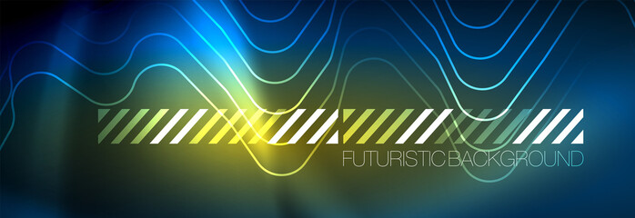 Neon glowing techno lines, hi-tech futuristic abstract background template with square shapes