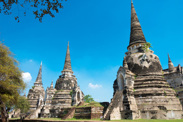 Fototapeta premium Ayutthaya, Thailand - Apr 10 2018: WAT PHRASISANPETH in Ayutthaya, Thailand. It is part of the World Heritage Site - Historic City of Ayutthaya.