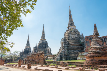 Fototapeta premium Ayutthaya, Thailand - Apr 10 2018: WAT PHRASISANPETH in Ayutthaya, Thailand. It is part of the World Heritage Site - Historic City of Ayutthaya.