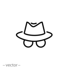spy icon, secret agent, incognito line sign on white background - editable stroke vector illustration eps10