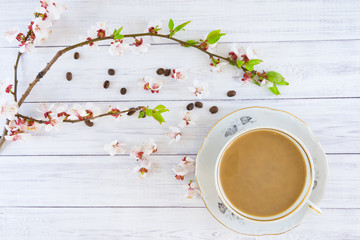 Blossoming apricot and coffee.
