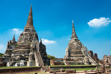 Fototapeta premium Ayutthaya, Thailand - Apr 10 2018: WAT PHRASISANPETH in Ayutthaya, Thailand. It is part of the World Heritage Site - Historic City of Ayutthaya.