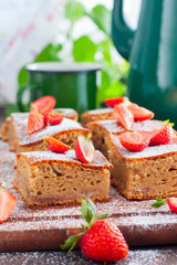 Strawberry pie with whole-grain flour, selective focus