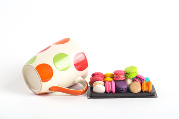 Colorful of Macarons on white background close up