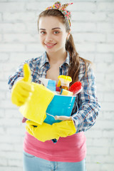 Woman cleaning the house 