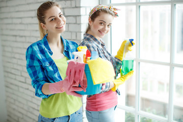 Women clean the house 