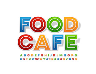 Vector colorful creative logo Food Cafe, Uppercase bright Font. Modern ALphabet Letters and Numbers 