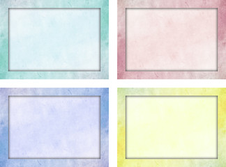 Set of four isolated picture frames with colored grunge texture and and a light color interior texture. Turquoise, Blue, Red, Yellow 