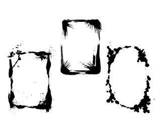 Vector Dry brush frames. Hand drawn artistic frames. Black and white engraved ink art. Frame border ornament square.