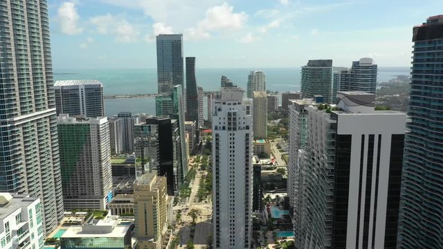 Aerial city skyscrapers Miami