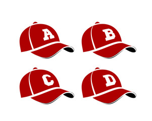 Baseball caps with capital letters of the alphabet, can be used as abbreviations player names or team names. illustration