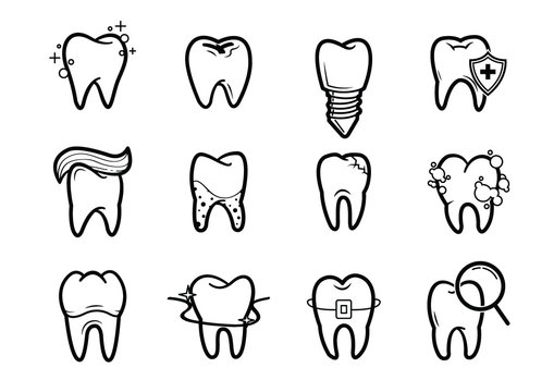 Dentistry outline icons set.