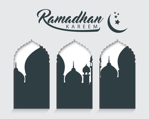 Ramadan Kareem Greeting Card with Mosque - Vector
