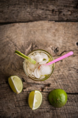 Top view of refreshing Caipirinha coctail