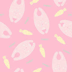 seamless pattern in gentle pastel colors with cute bunnies on a pink background