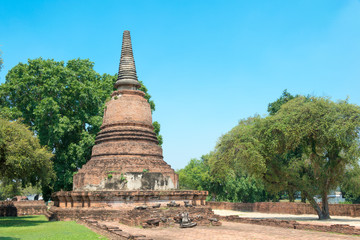 Ayutthaya, Thailand - Apr 10 2018: WAT RATCHABURANA in Ayutthaya, Thailand. It is part of the World Heritage Site - Historic City of Ayutthaya.
