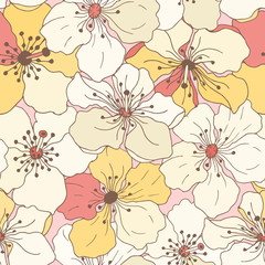 Seamless pattern of apple flowers.