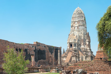 Ayutthaya, Thailand - Apr 10 2018: WAT RATCHABURANA in Ayutthaya, Thailand. It is part of the World Heritage Site - Historic City of Ayutthaya.