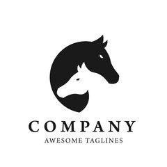 Horses head profile graphic logo template, creative twins horses head logo concept